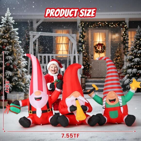 🆕7.55 FT Christmas Inflatables Long Gnome Xmas Blow Up Outdoor Decorations - Picture 3 of 9